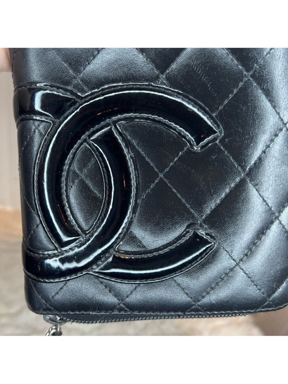 ❤️CHANEL BLACK QUILTED LEATHER LIGNE CAMBON YEN WALLET BLACK/PINK - Picture 5 of 16